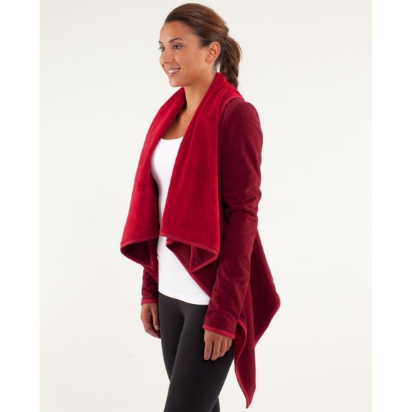 Lululemon Peace of Mind Fleece Drape Jacket Sweater Size 4 Small EUC 6812 Red - Picture 4 of 15